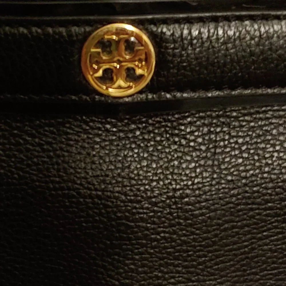 Tory Burch Jaden Horsebit Large Black Leather Zippered Tote Logo - Picture 2 of 11